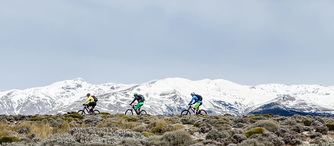Mountain biking across a ride in southern spain