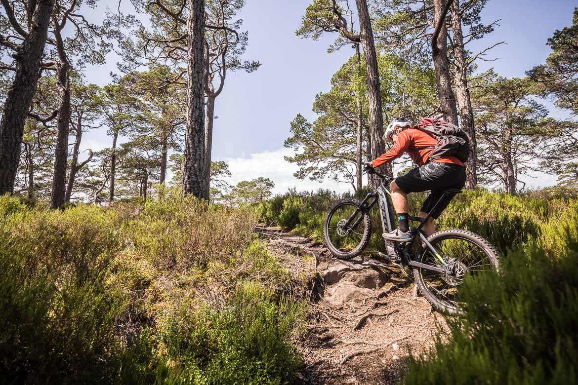 Technical climbs on an E-MTB trail obstacles